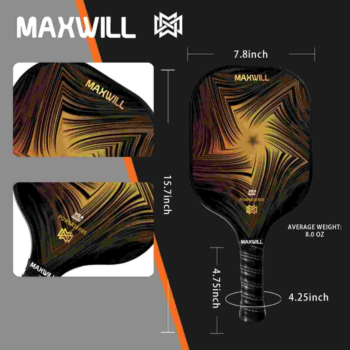 Powerserve Pickleball Paddle – Fiberglass Face, Comfort Grip – Maxwill