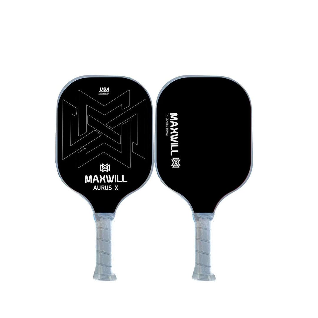 Maxwill Aurus X 匹克球拍 - 适合高级球员的高性能球拍 | 轻质 8.0 盎司，玻璃纤维表面，蜂窝芯 | 人体工程学握把，黑色（16 毫米）